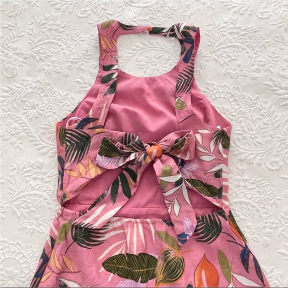 NWOT Lulus Exotic Escape Pink Tropical Print Sleeveless Tie-Back Mini Dress - Picture 6 of 12